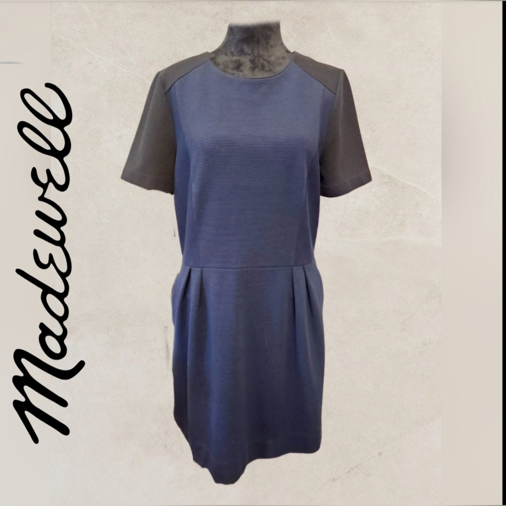 Madewell Navy Black Dress Colorblock Ribbed Size 12 (C31)